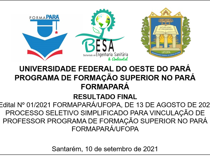 Resultado final para o credenciamento de professores para o primeiro ano do curso de Engenharia Sanitária e Ambiental a ser ofertado no Município de Novo Progresso.