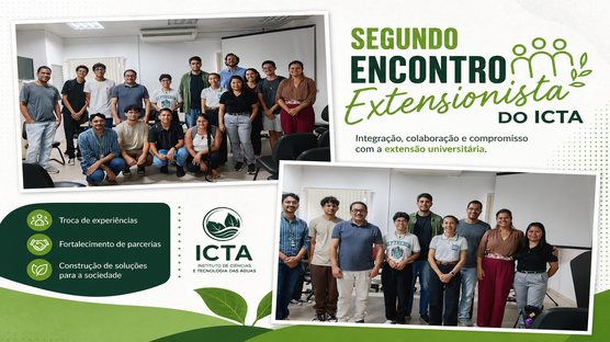 No dia 24/04, o ICTA realizou o Segundo Encontro Extensionista no auditório do ICS, promovendo a socialização dos avanços e desafios dos projetos de extensão. O evento contou com a participação de bolsistas e coordenadores, fortalecendo a integração e as ações do instituto.